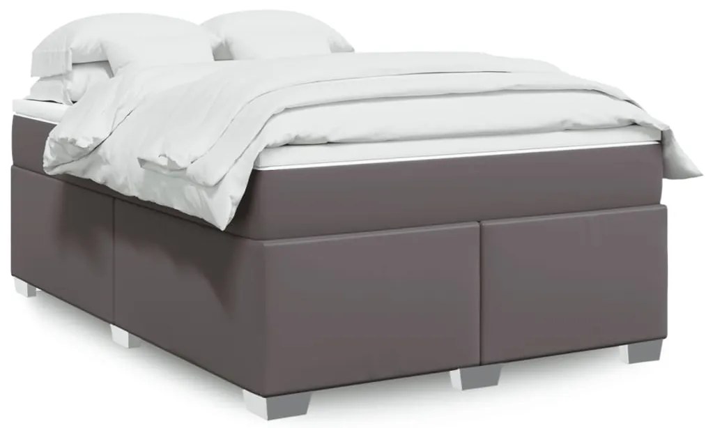 Cama com molas/colchão 140x200 cm couro artificial cinzento