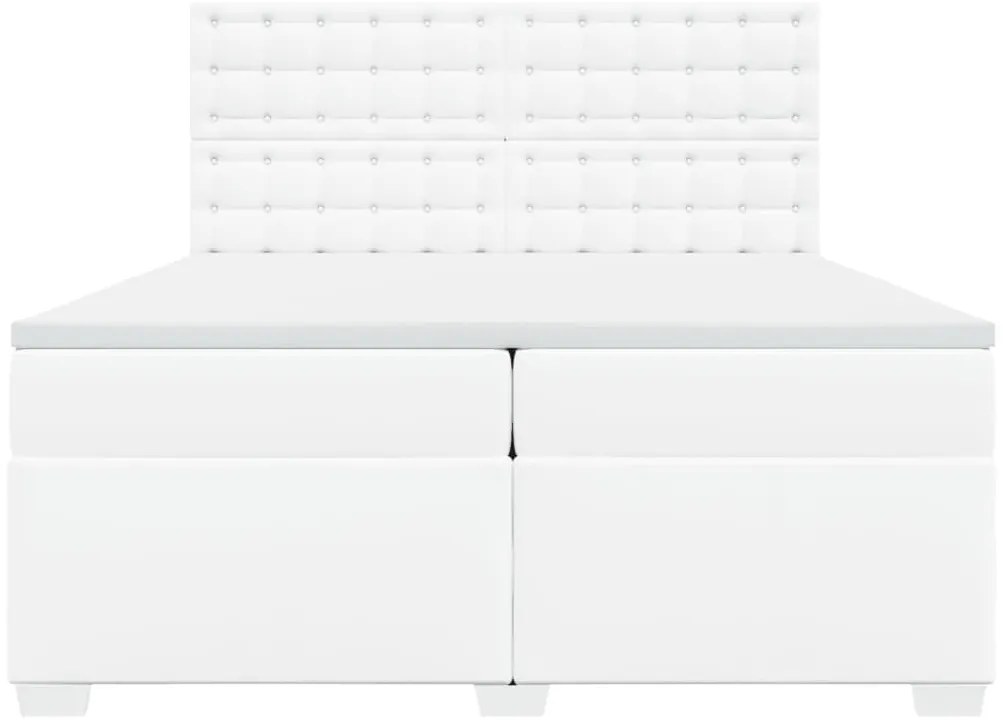 Cama com molas/colchão 200x200 cm couro artificial branco
