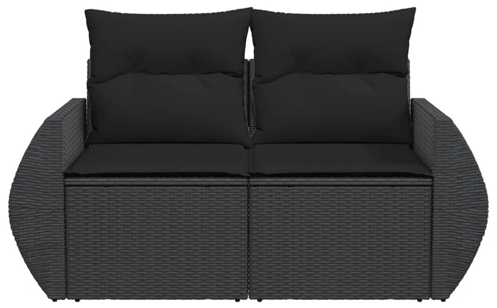 Sofá de jardim com almofadões 2 lugares vime PE preto