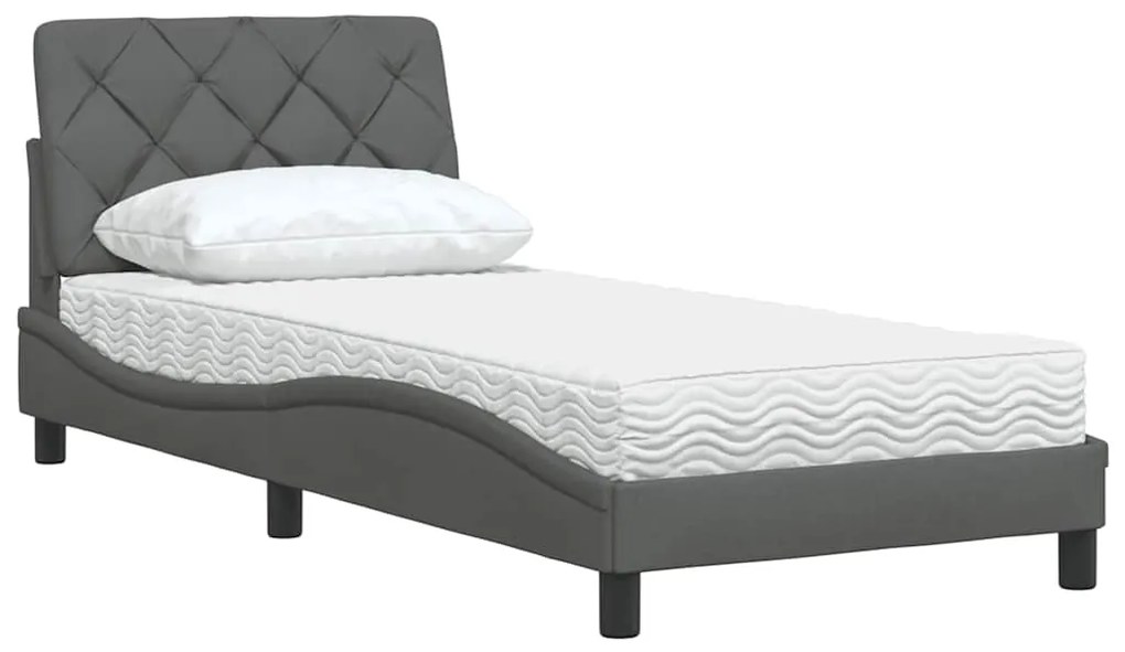 Cama com colchão 90x190 cm tecido cinzento-escuro