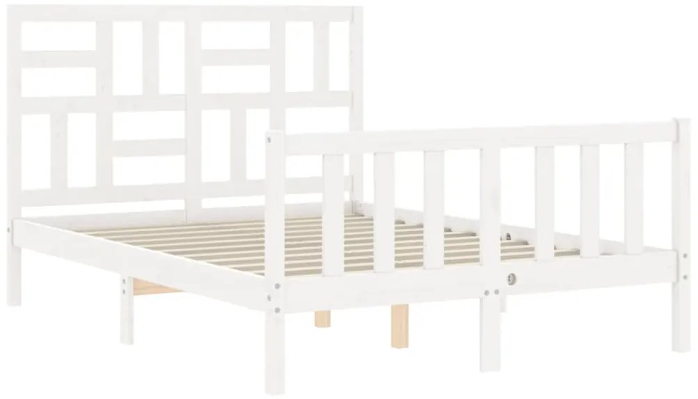 Estrutura de cama de casal com cabeceira madeira maciça branco