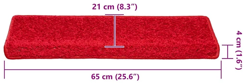 Tapetes de escadas 30 pcs 65x21x4 cm vermelho