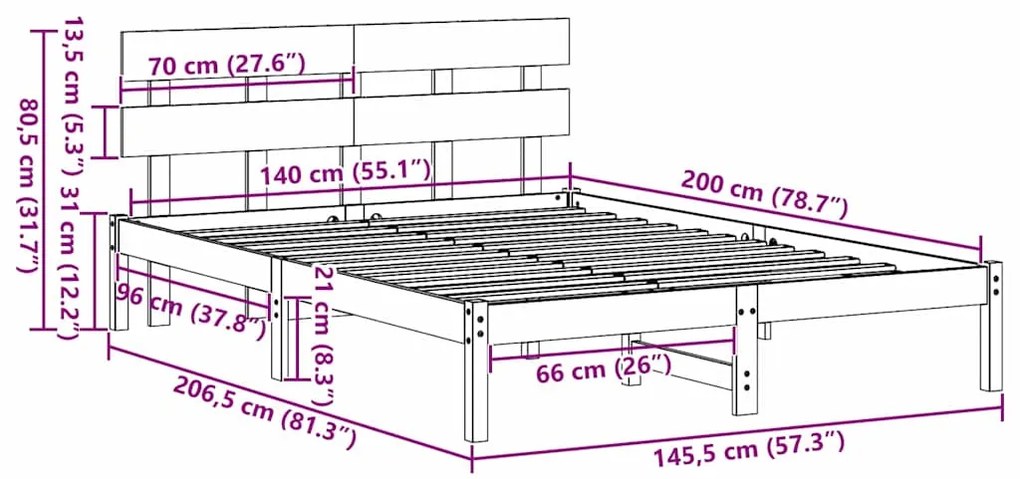Estrado de Cama com Cabeceira Castanho Encerado 140x200 cm Madeira Sól