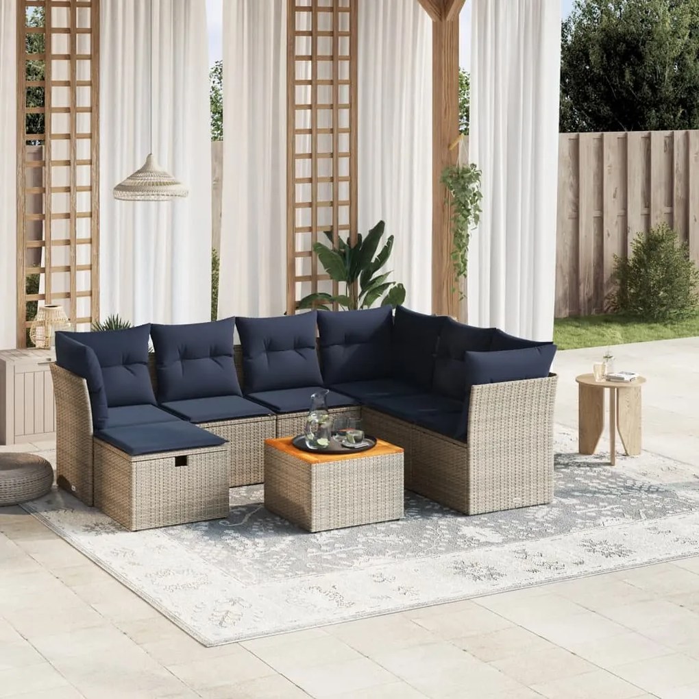 vidaXL 8 pcs conjunto sofás p/ jardim c/ almofadões vime PE cinzento