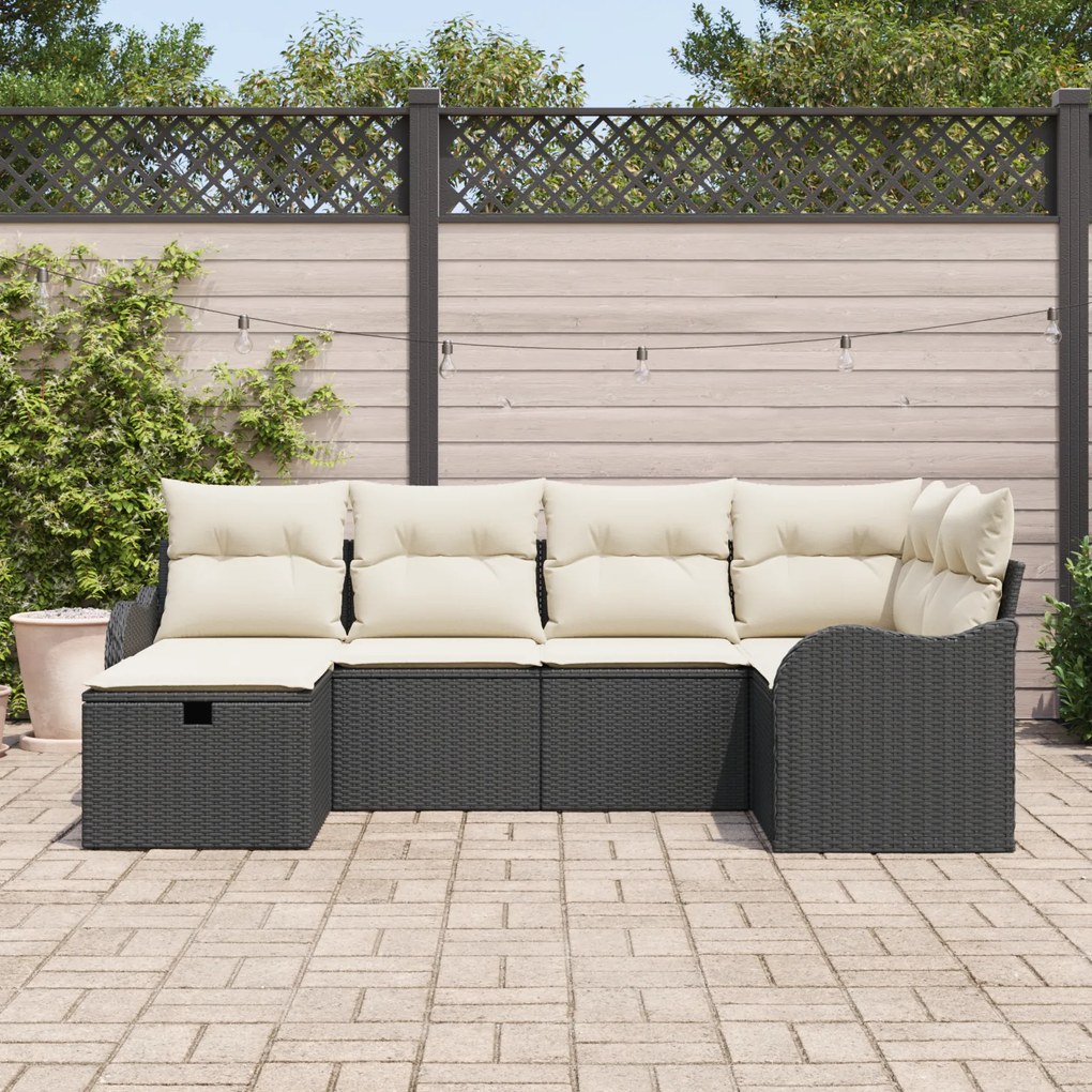 Conjunto de Sofá de Jardim vidaXL com Almofadas Preto Vime PE, Sofá de