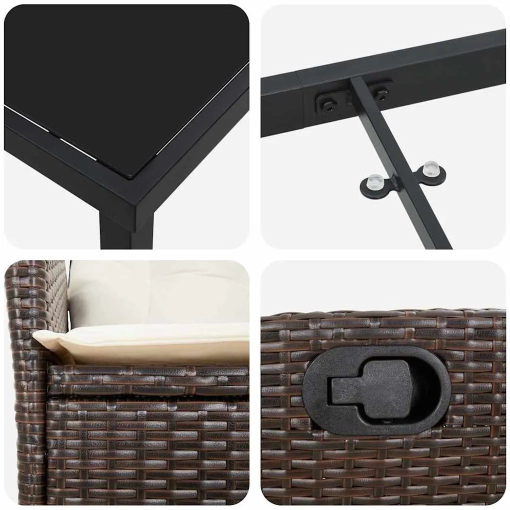 Conjunto de jantar de jardim com 5 peças e almofadas marrom em rattan