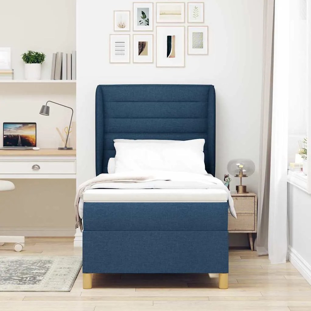 Cama Box com Colchão vidaXL Azul 100x200 cm Tecido