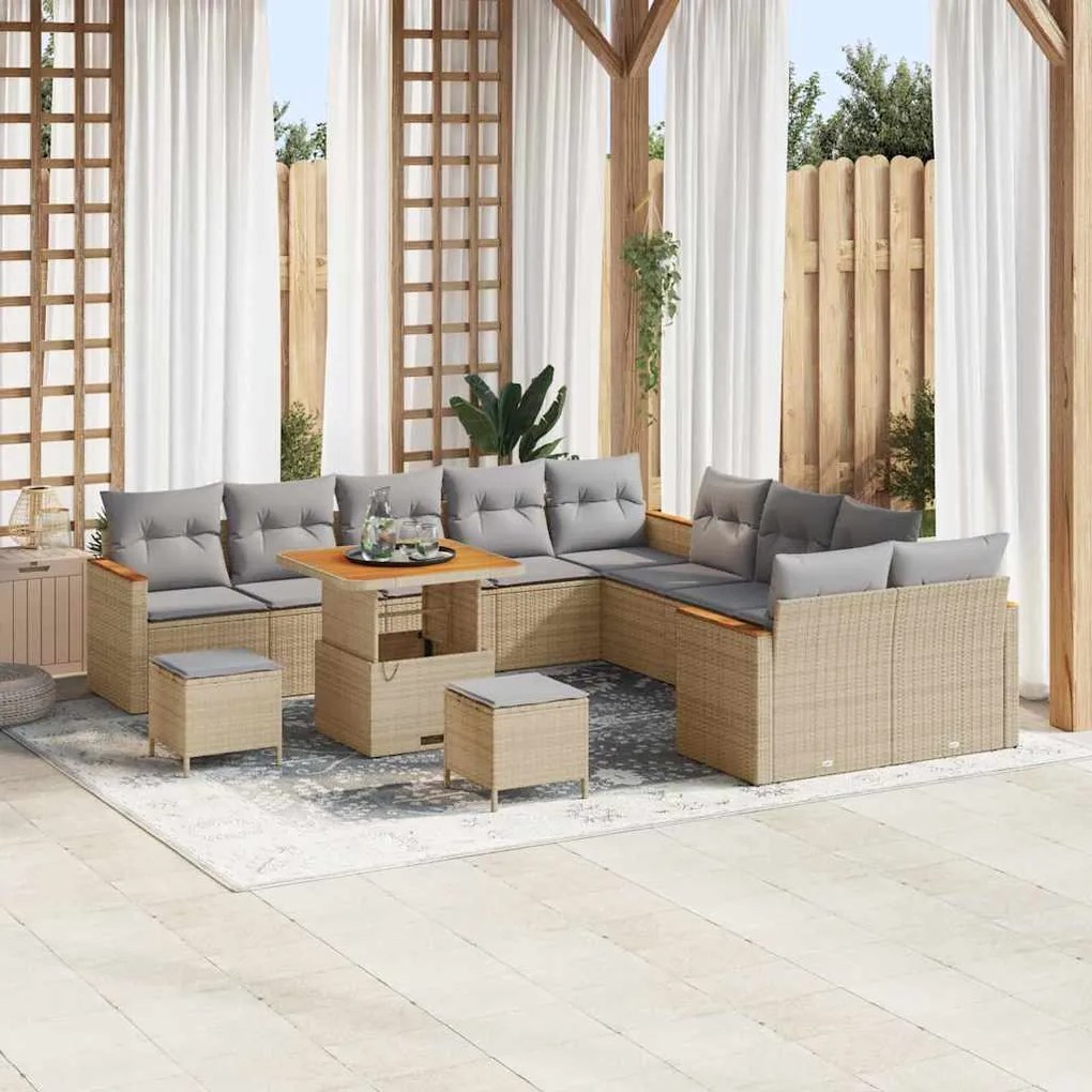 vidaXL Conjunto de Sofás de Jardim com 13 Peças e Almofadas Beiges em Rattan Sintético