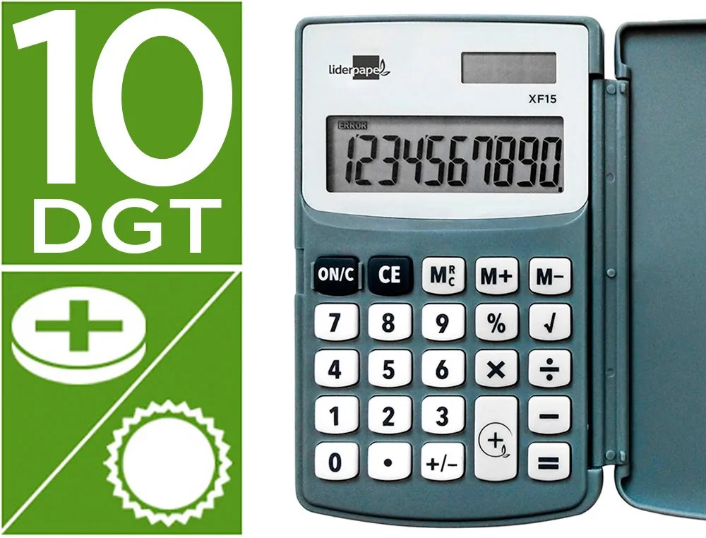 Calculadora de Bolso Xf15 10 Digitos com Capa Solar e Pilhas Cor Cinza 123x75x12 mm