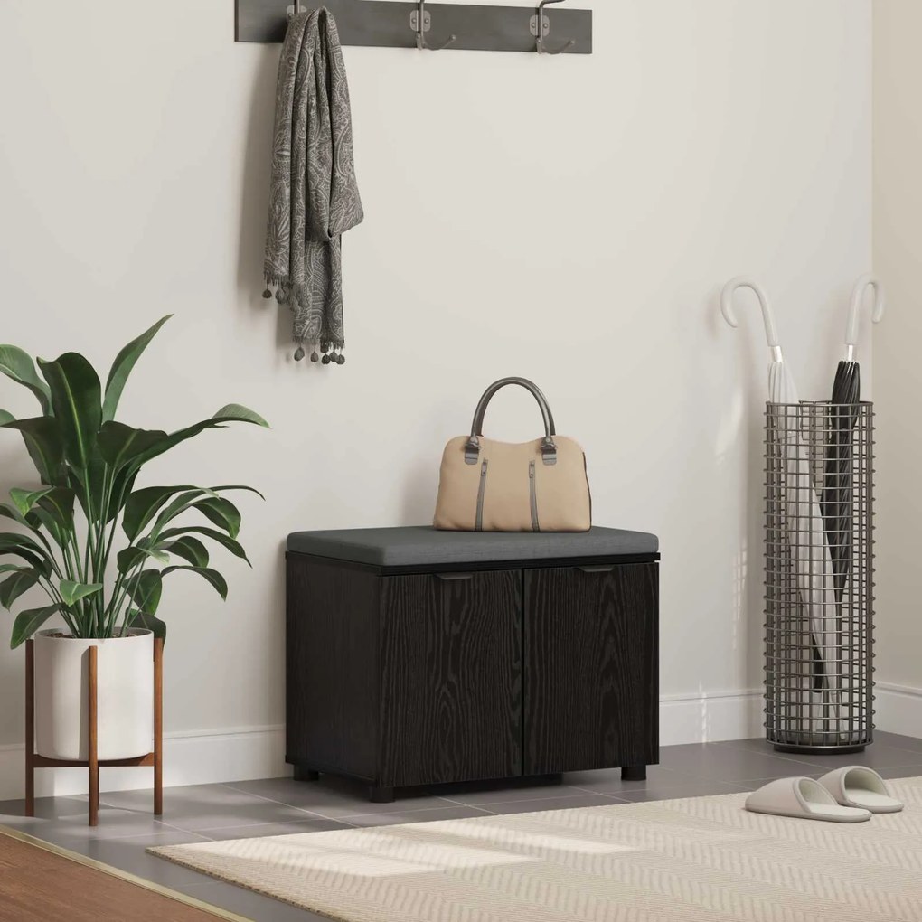 vidaXL Banco de Hall com almofada Carvalho Preto 60 x 38 x 46 cm