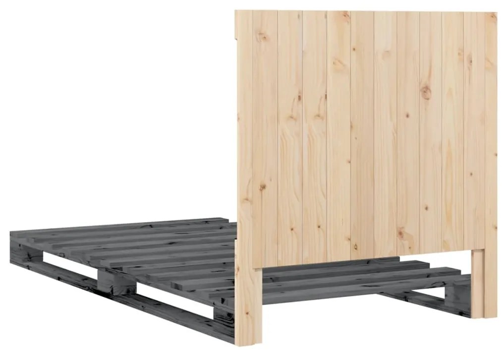Estrutura de cama com cabeceira 100x200cm pinho maciço cinza