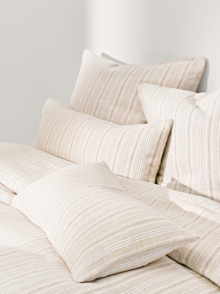 Capa de edredão em linho lavado com riscas Telma