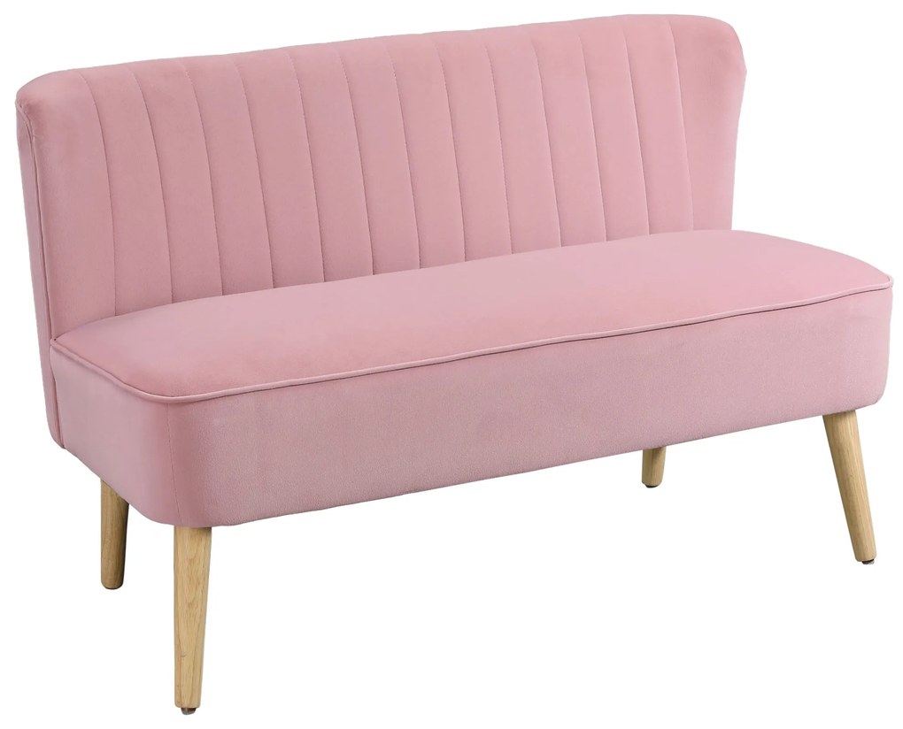 HOMCOM Sofá de 2 Lugares em Tecido Sofá Estofado Duplo Assento Sofá Lounge Madeira Veludo de Poliéster Espuma Rosa 117x56,5x77 cm | Aosom Portugal
