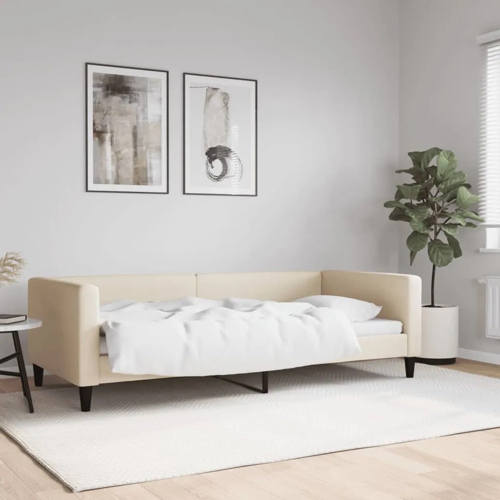 Sofá-cama 90x200 cm tecido cor creme