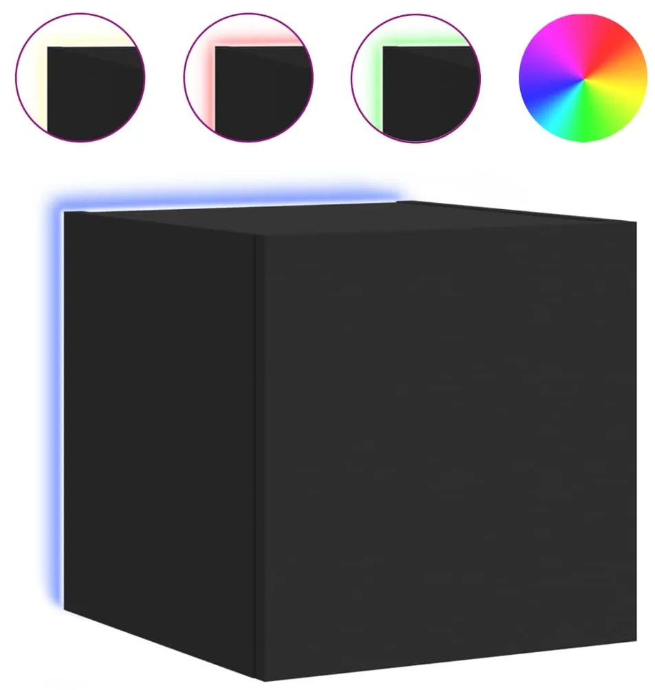 Móveis de parede p/ TV com luzes LED 2 pcs 30,5x35x30 cm preto
