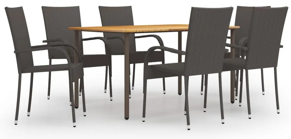 7 pcs conjunto de jantar para jardim vime PE castanho