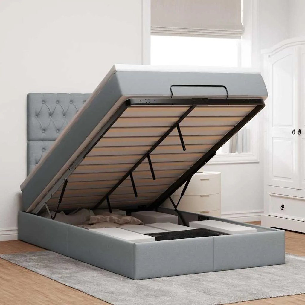 vidaXL Estrutura cama otomana colchão 120x200 cm tecido cinzento claro