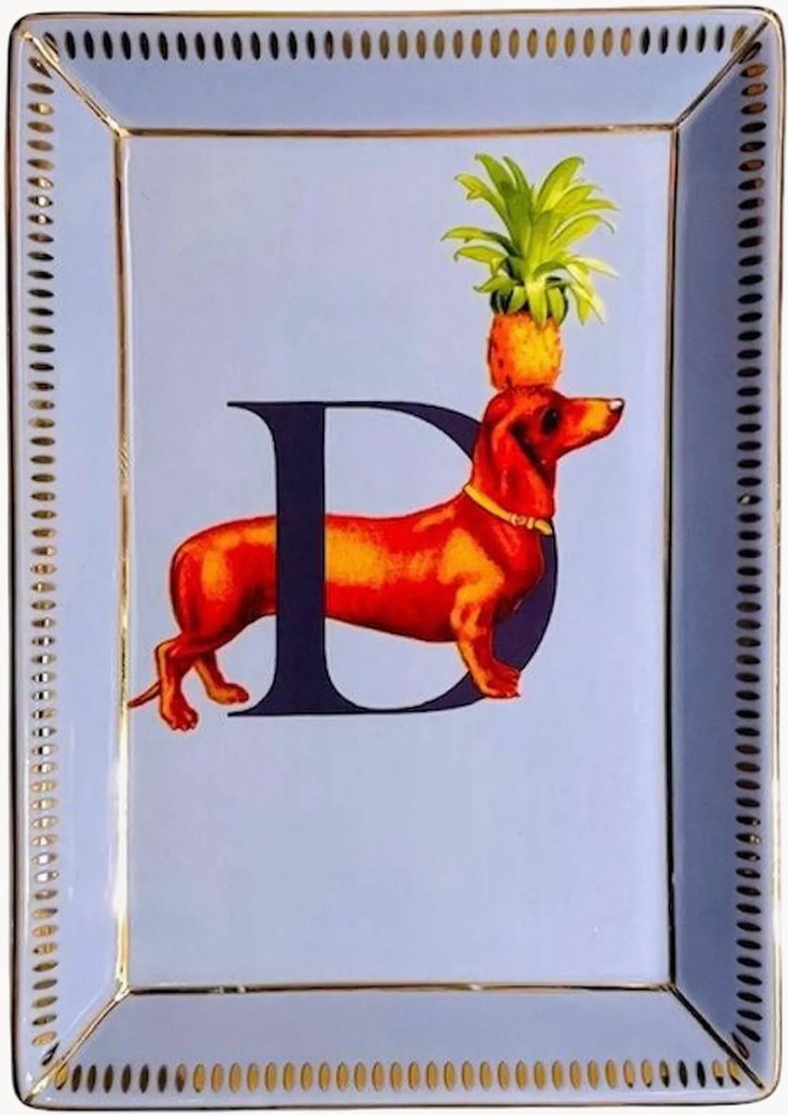 Bandeja decorativa em porcelana fine bone china Dog