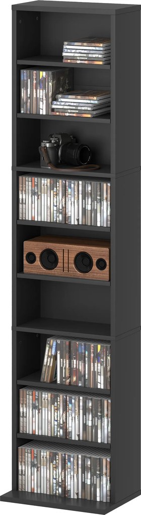 Móvel de Arrumação para CD e DVD, 33 x 24 x 140 cm, 6 Prateleiras Ajustáveis, Preto