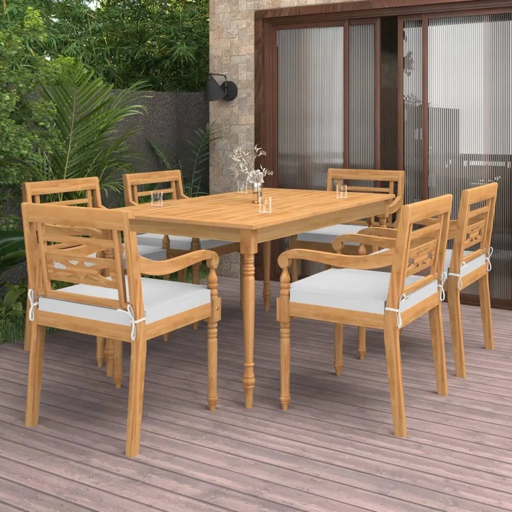 vidaXL 7 pcs conjunto de jantar p/ jardim c/ almofadões teca maciça