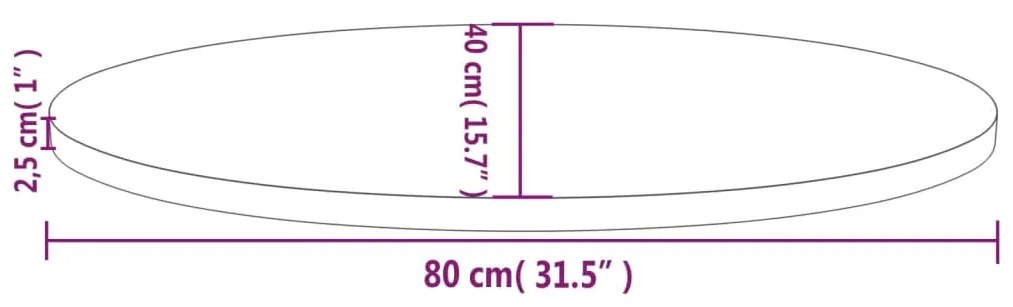 Tampo de mesa oval 80x40x2,5 cm madeira de pinho maciça