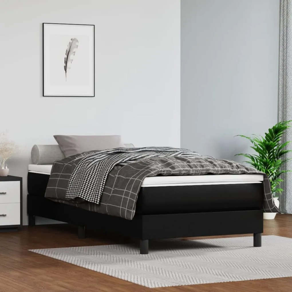 3144237 vidaXL Cama com molas/colchão 90x200 cm couro artificial preto