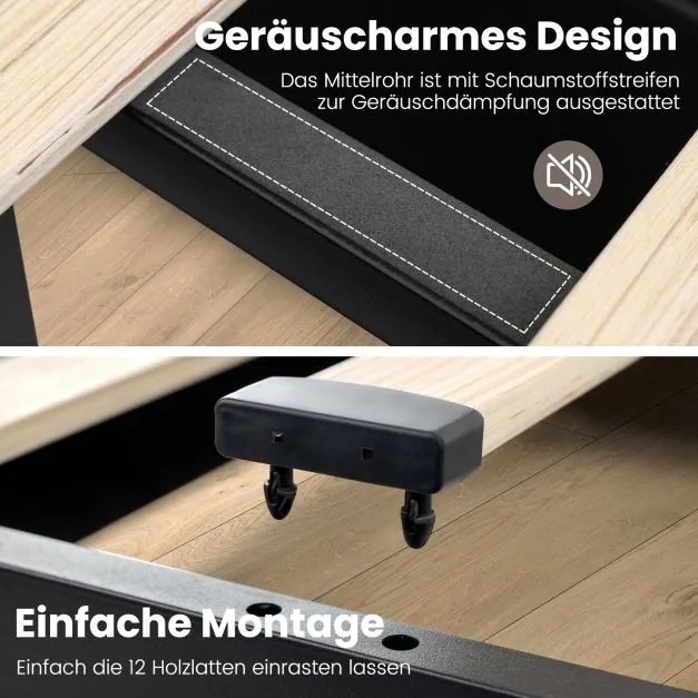 Estrutura de cama dupla com luzes LED 200 x 140 cm (SEM COLCHÃO), com estação de carregamento, e 4 gavetas, cinzenta