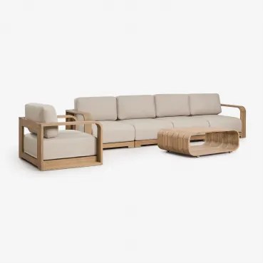 Conjunto De Jardim Com Sofá Modular De 4 Peças Com Apoios De Braço, Poltrona E Mesa De Centro Em Madeira De Acácia Brivori Marrom Acácia Claro - Sklum