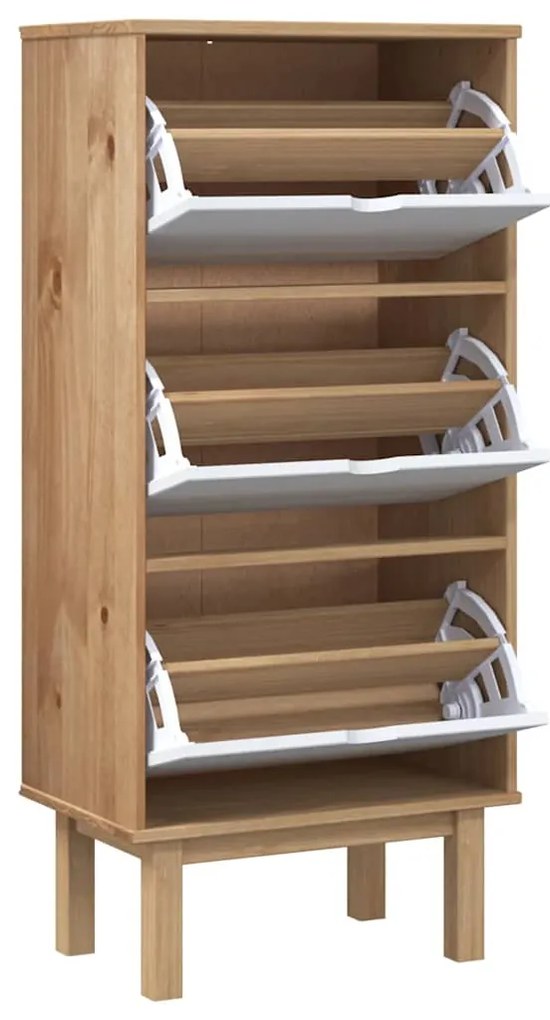 Sapateira OTTA c/ 3 gavetas pinho maciço castanho/branco