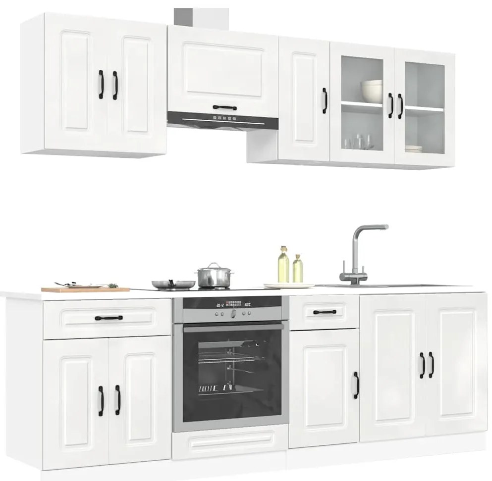 8 peças armário de cozinha conjunto Kalmar branco brilhante