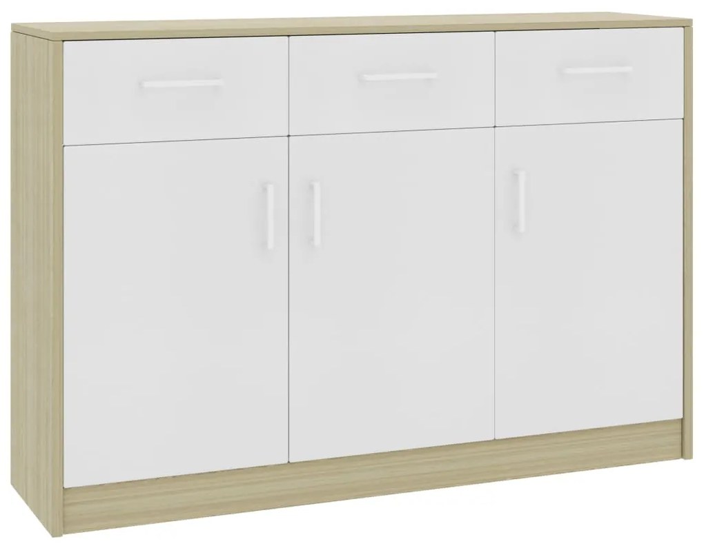 800707 vidaXL Aparador 110x30x75 cm contraplacado cor branco/carvalho sonoma