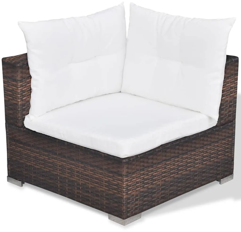 5 pcs conjunto lounge jardim c/ almofadões vime PE castanho