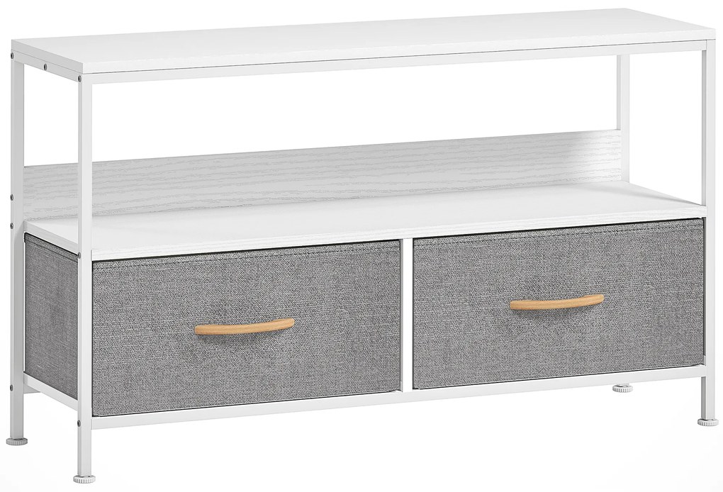 Móvel de TV com Prateleira e 2 Gavetas de Tecido Dobráveis para Televisores até 47 Polegadas 98x29x56 cm Branco e Cinza
