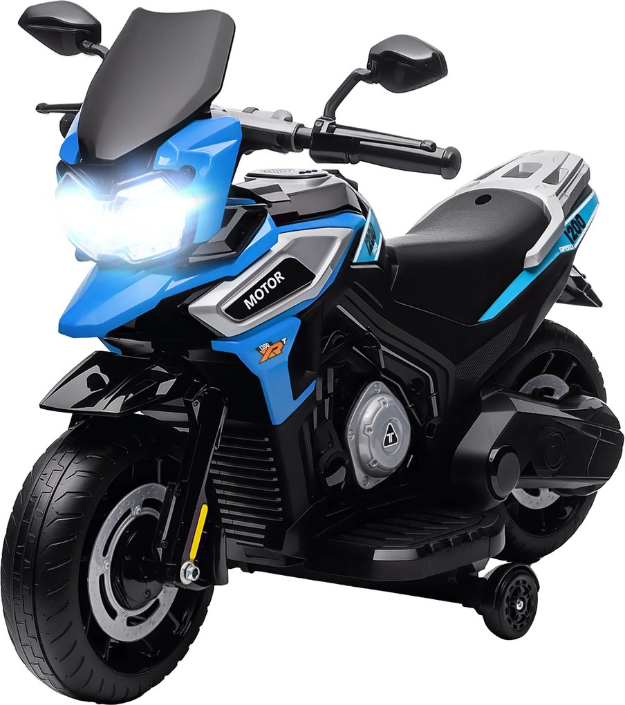Moto elétrica para crianças de 6 V, para crianças 18 a 36 meses com rodas motrizes, música, efeitos luminosos, azul