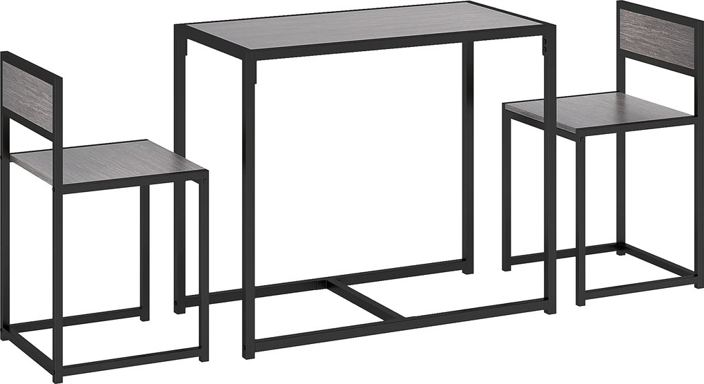 HOMCOM Conjunto de mesa alta 3 peças, 2 cadeiras, 1 mesa, 90 cm x 47 cm x 76 cm, Cinza | Aosom Portugal