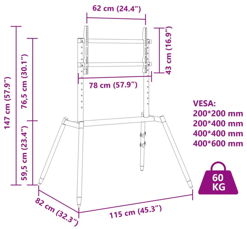 Suporte TV cavalete p/ ecrãs de 37-86" Max VESA 400x600mm 60kg