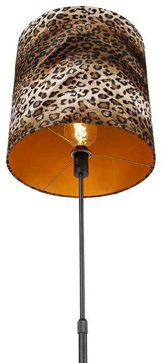 Candeeiro de pé preto com cúpula de padrão de leopardo 40 cm - Parte Clássico / Antigo