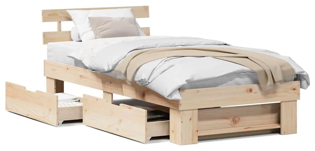 Estrutura da Cama Castanho 90 x 190 cm Madeira de Pinheiro