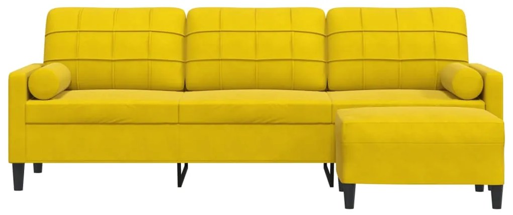 Sofá de 3 lugares com apoio de pés 210 cm veludo amarelo