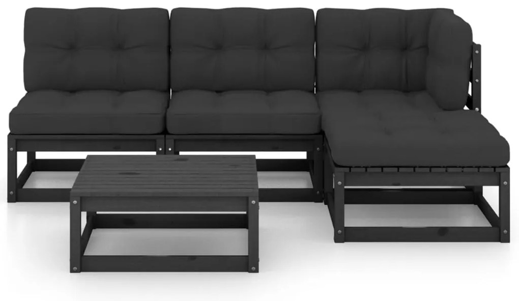 5 pcs conjunto longue de jardim c/ almofadões pinho maciço