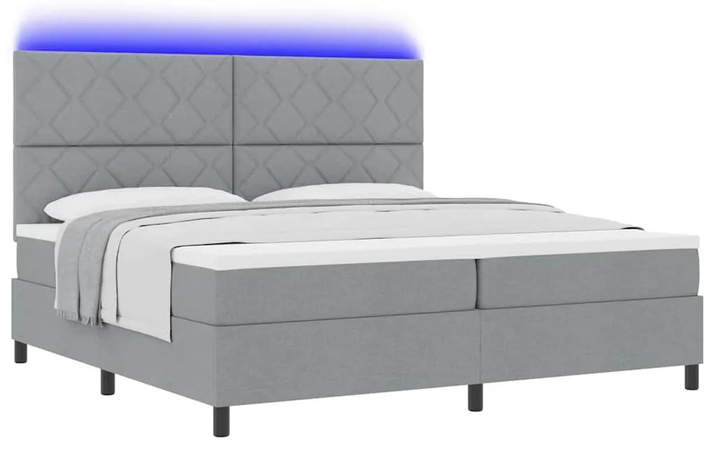 Cama box com colchão e luz LED, cinza claro, 200 x 200 cm, tecido