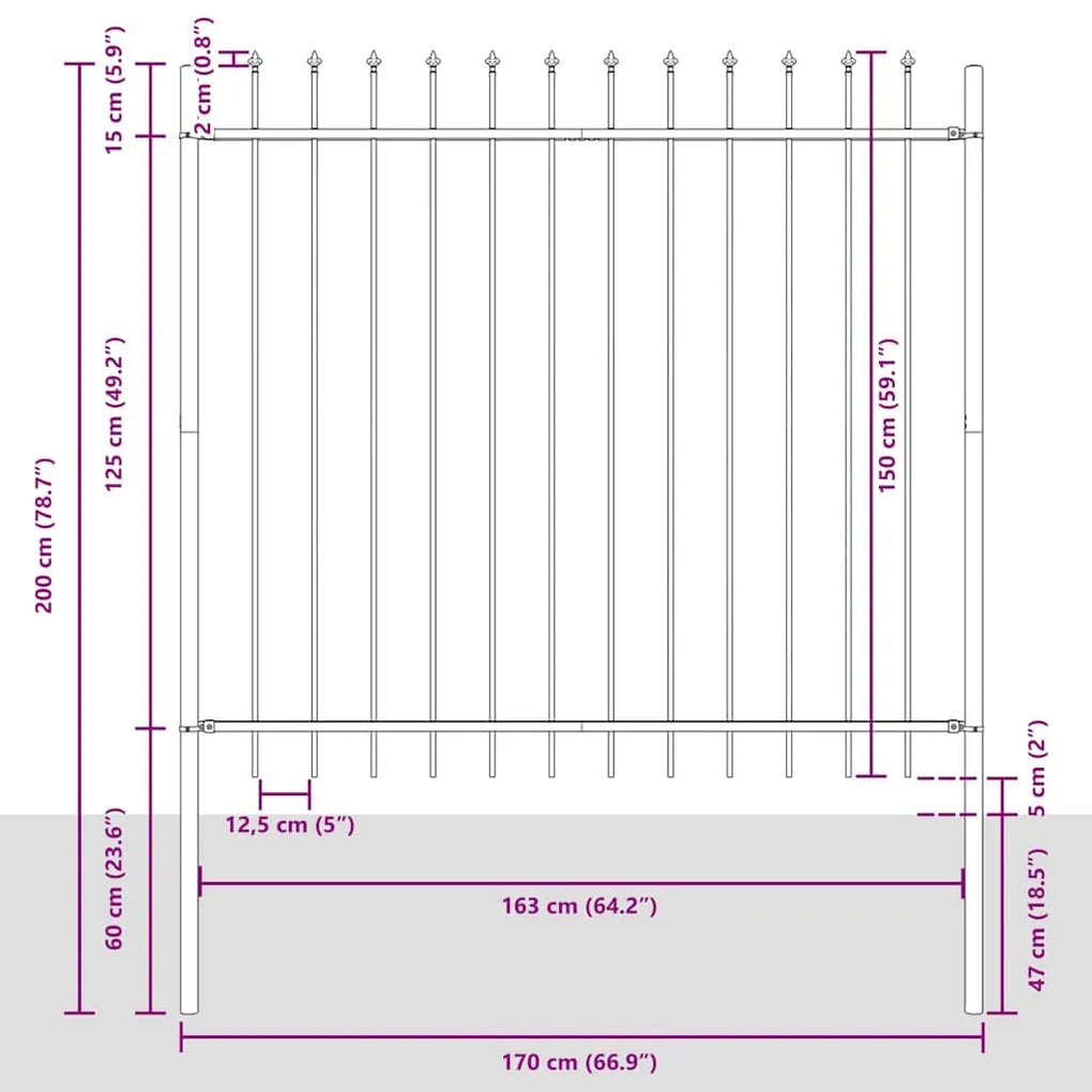 Cerca de Jardim com Topo de Lança - Branca, 11,9 x 1,5 m, Aço