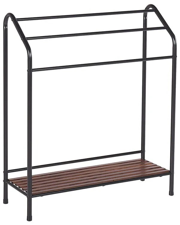 Toalheiro de pé metálico com prateleira preto e castanho escuro 72 x 85 cm MURIVA Beliani