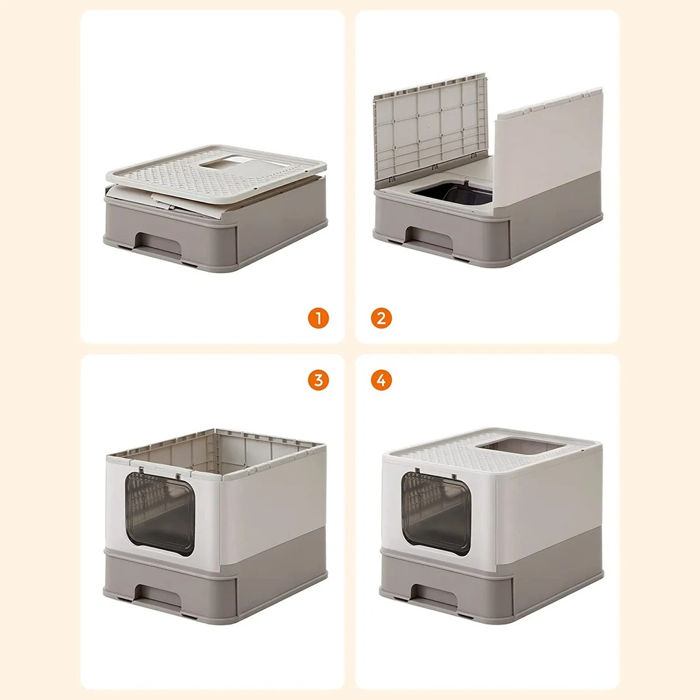 Caixa de areia para gatos com tampa Cinzento quente cor de aveia