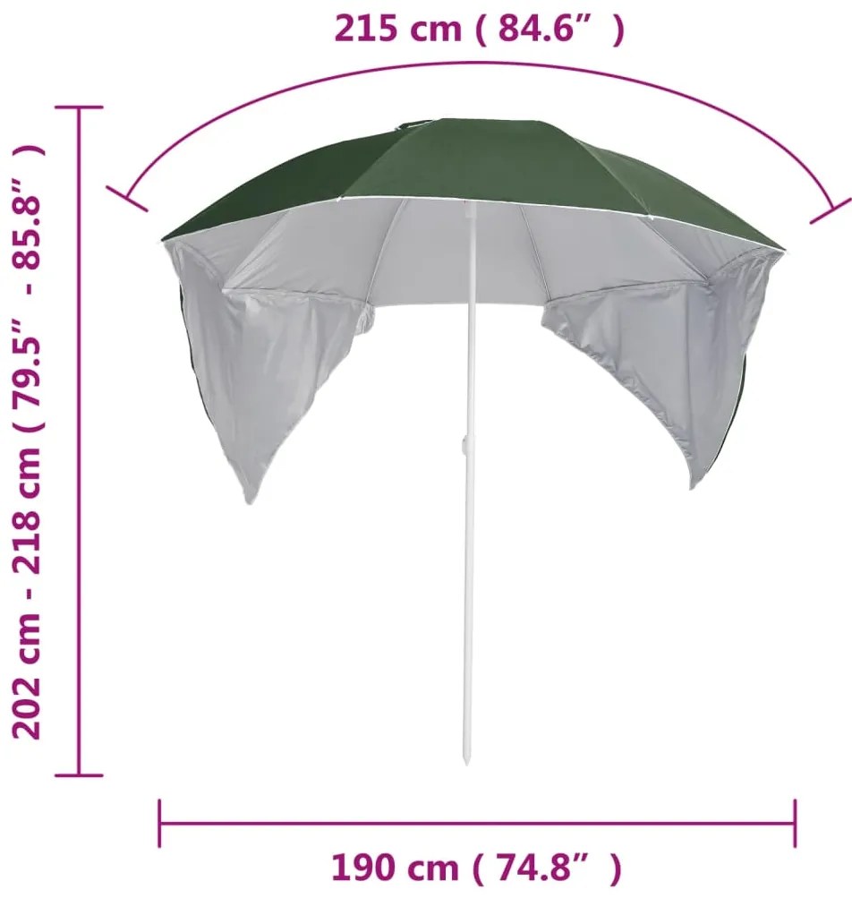 Guarda-sol de praia com paredes laterais 215 cm verde