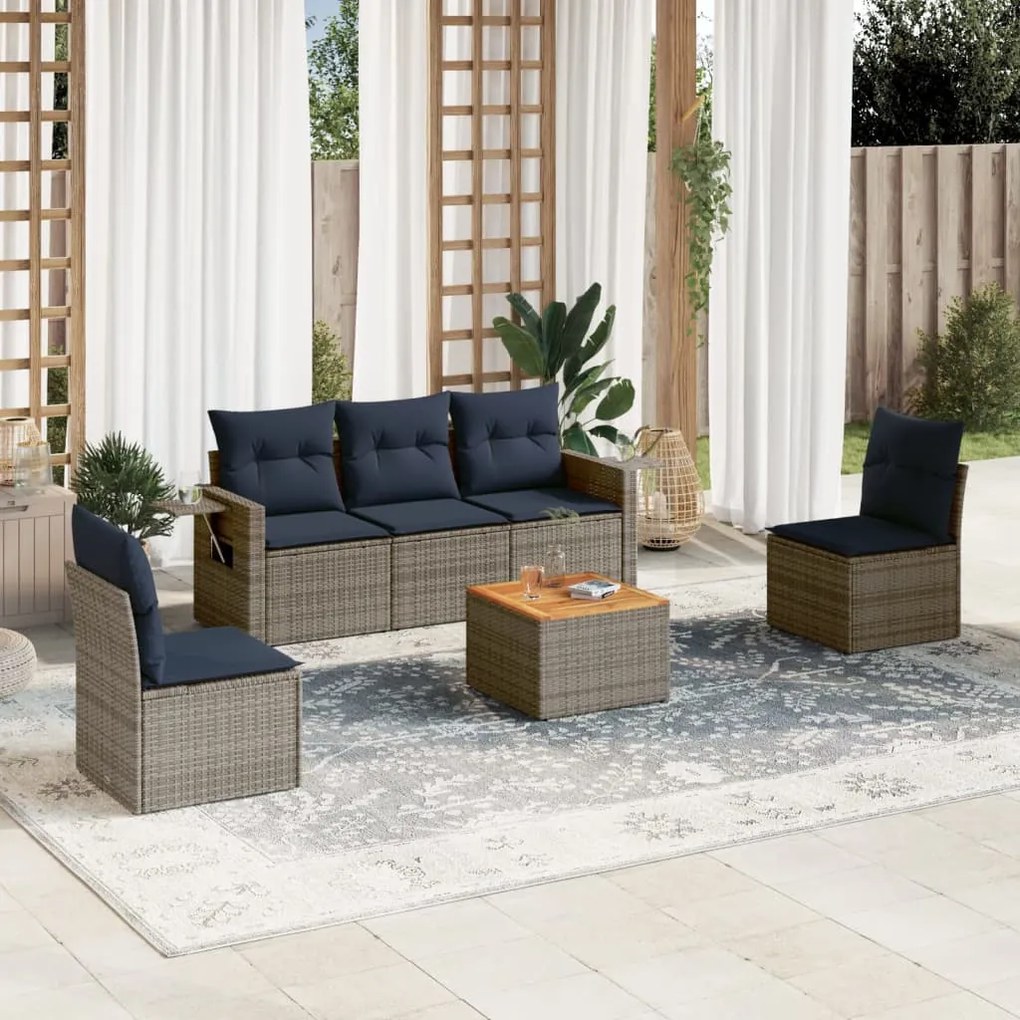 vidaXL 6 pcs conjunto sofás p/ jardim c/ almofadões vime PE cinzento