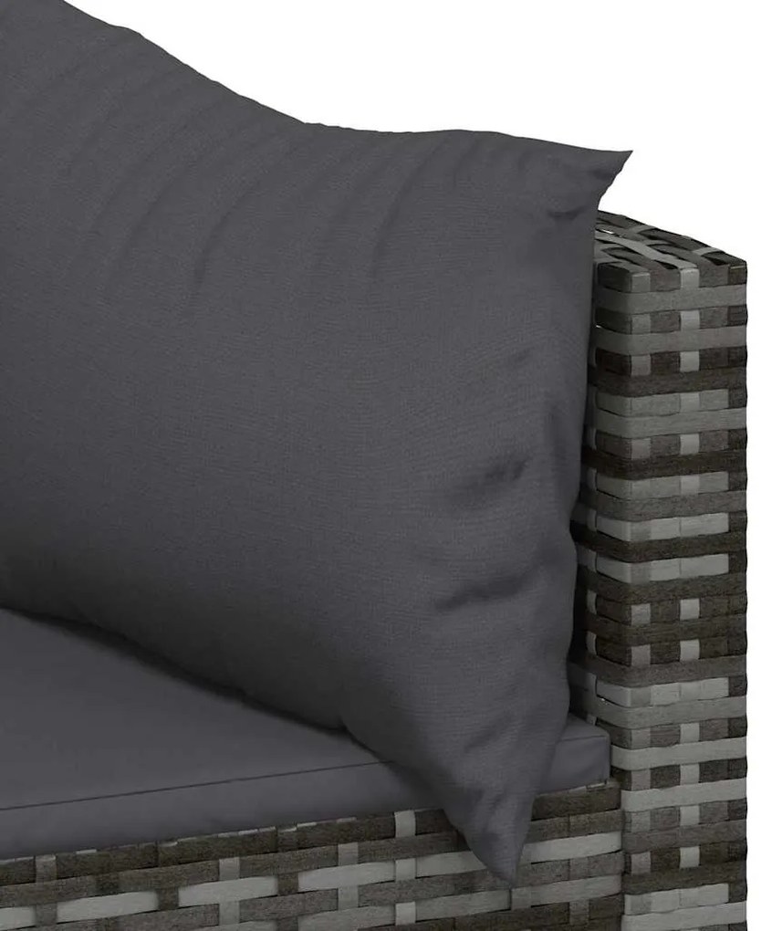 3 pcs conjunto lounge de jardim c/ almofadões vime PE cinzento