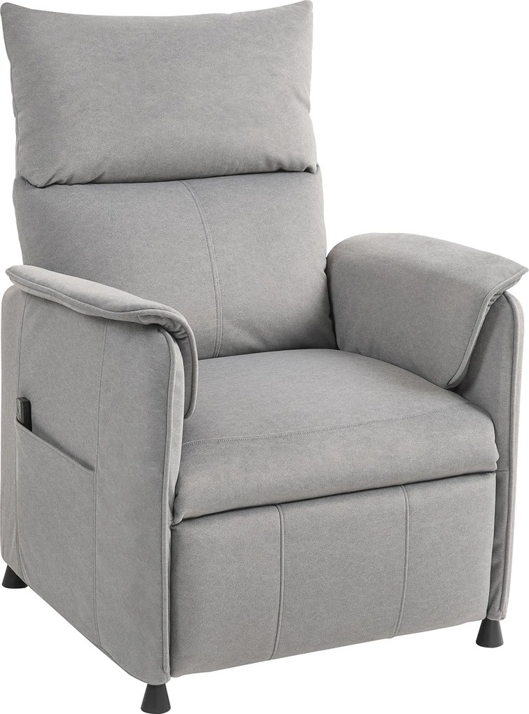 Poltrona relax elétrica com função de memória, 80 x 83 x 104 cm apoio para os pés retrátil, comando à distância, cinzenta