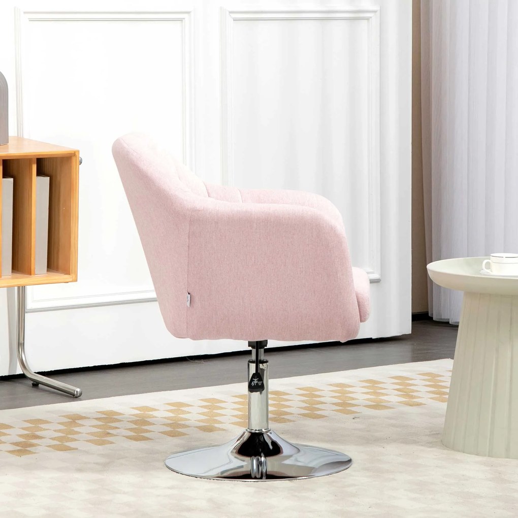 Poltrona de sala com almofadas lombares, altura ajustável, giratória a 360°, com base em metal rosa
