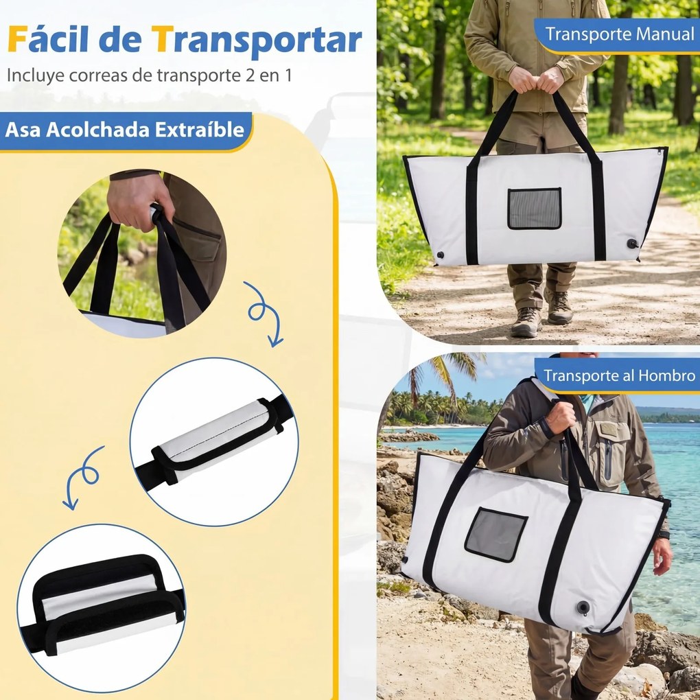 Saco térmico impermeável para peixe com fecho de correr, alça e válvula de drenagem; mantém o gelo durante 24 horas; geleira portátil em PVC, 122 cm B